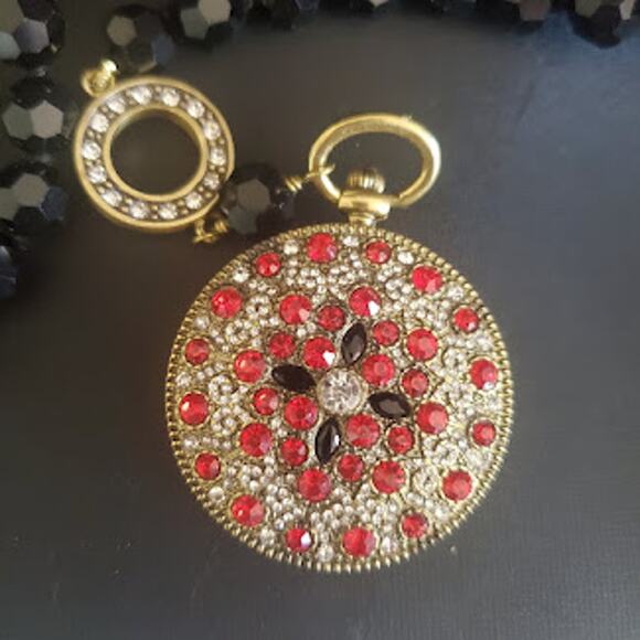 Heidi Daus About Time Pocket Watch Necklace Swarovski Crystals‎ Gold Tone NWOT - Picture 5 of 12